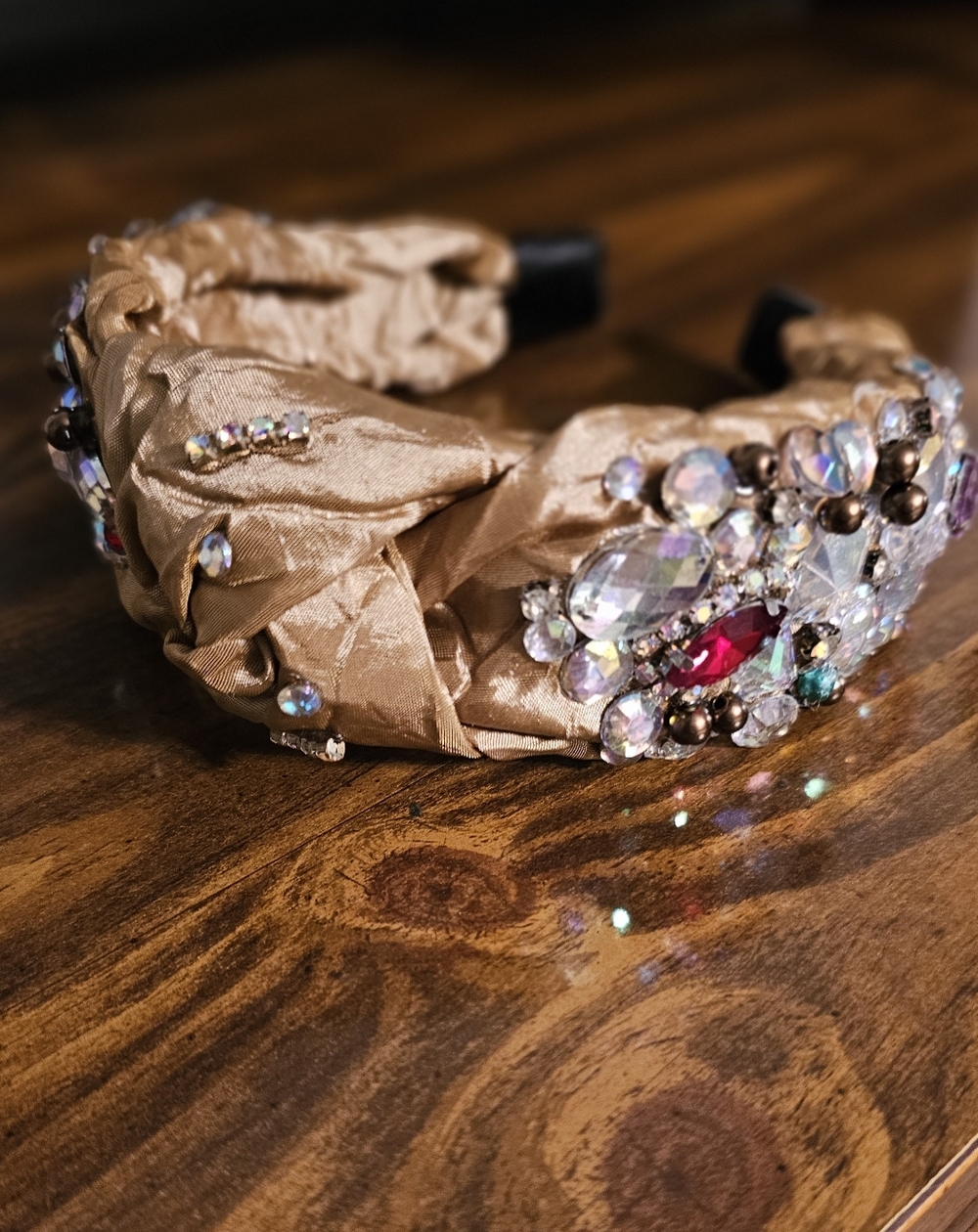 Embellished Satin Headband in Gold With Jeweled Accents NWOT - Picture 3 of 11